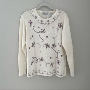 Vintage Cottagecore Grannycore Embroidered Sweater Size Medium
